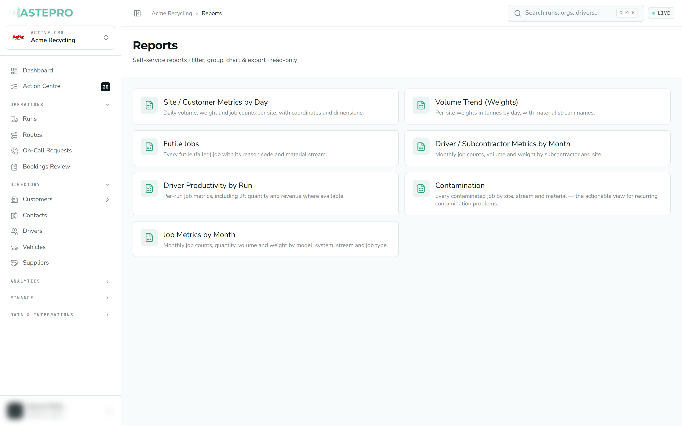 The Reports hub